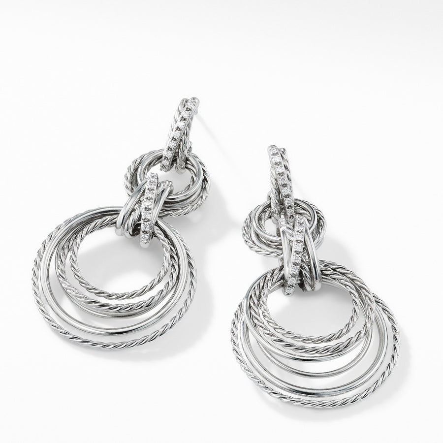 Crossover Double Drop Earrings with Diamonds, 49mm