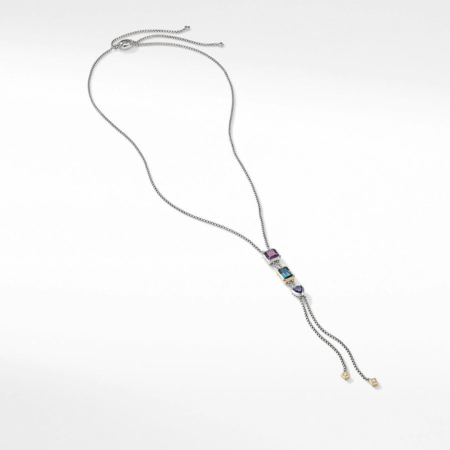 Novella Y Necklace with Hampton Blue Topaz, 18K Yellow Gold and Diamonds