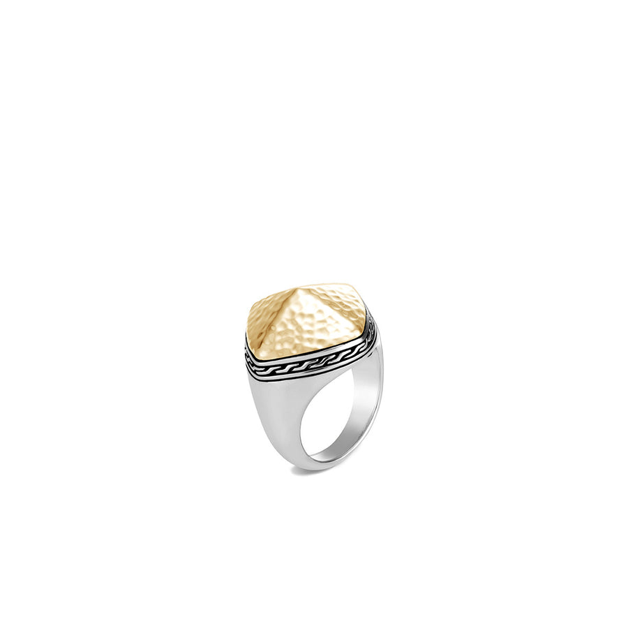 Classic Chain Hammered 18K Gold and Silver Cluster Sugarloaf Ring