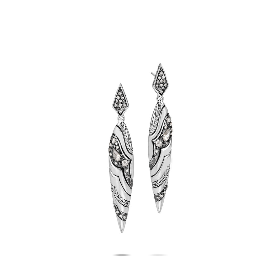 Lahar Silver White and Grey Diamond Pave Marquise Drop Earrings