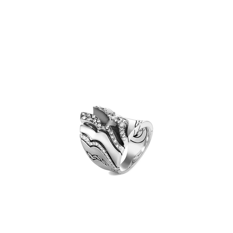 Lahar Silver White Diamond and Grey Diamond Pave Saddle Ring
