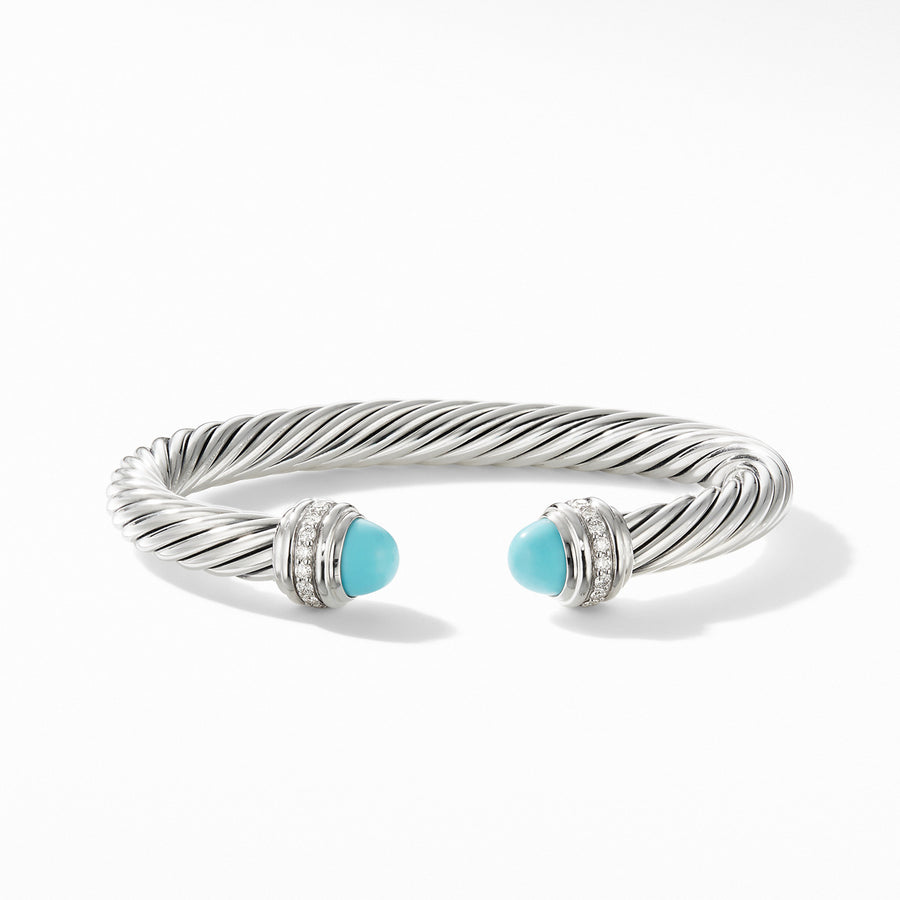 Cable Bracelet with Turquoise and Pave Diamonds