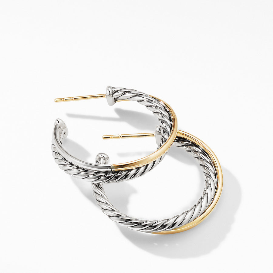 Crossover Medium Hoop Earrings with 18K Yellow Gold