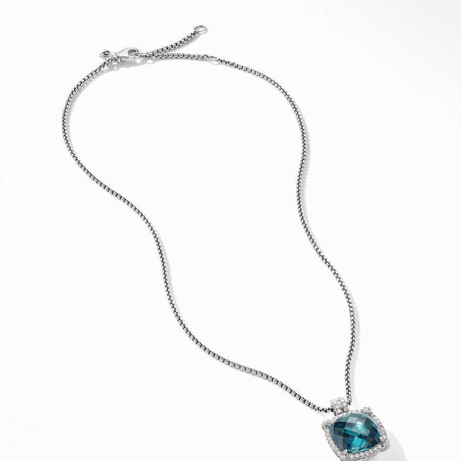 Chatelaine Pave Bezel Pendant Necklace with Hampton Blue Topaz
