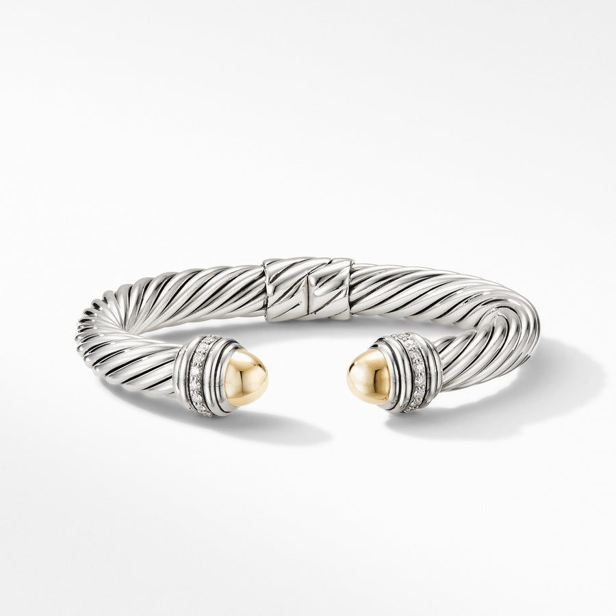 Cable Bracelet with 18K Yellow Gold Domes and Diamonds