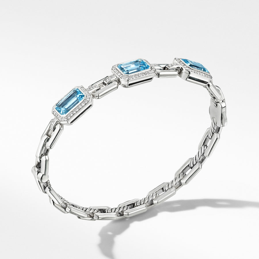 Novella Three Stone Bracelet with Blue Topaz and Pave Diamonds