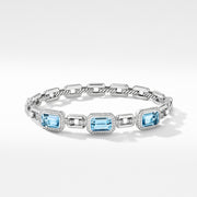 Novella Three Stone Bracelet with Blue Topaz and Pave Diamonds